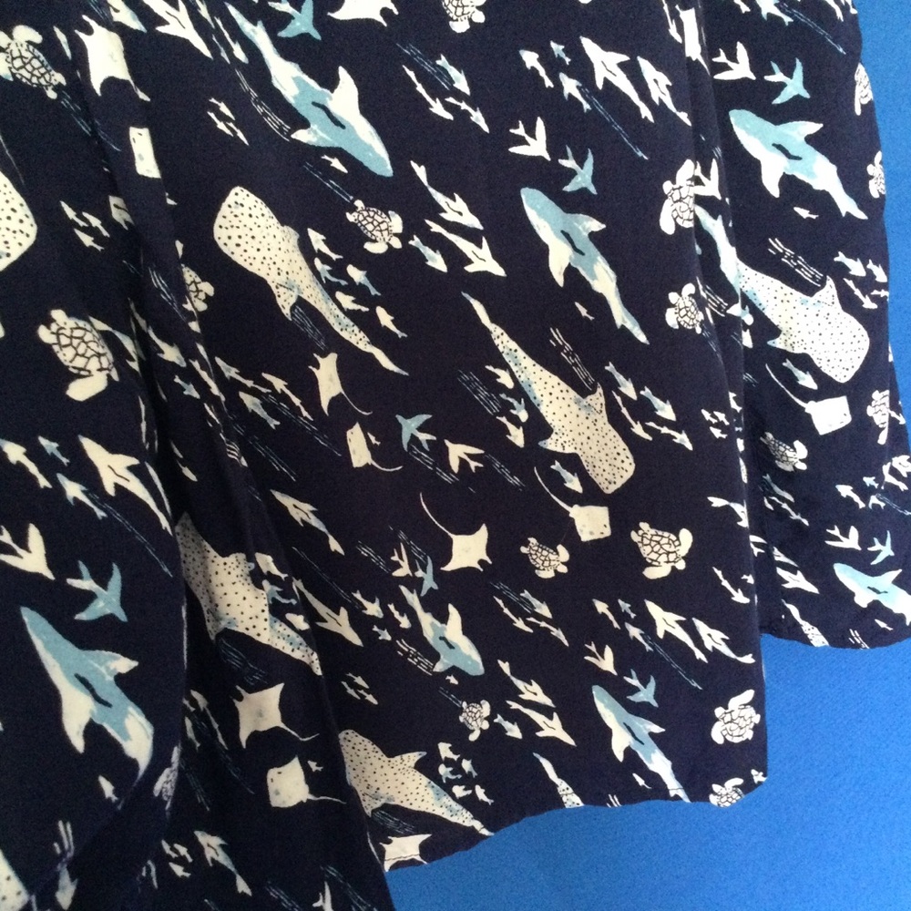 ModCloth Small Skirt Lined Pockets Mini Sharks Manatee Blue